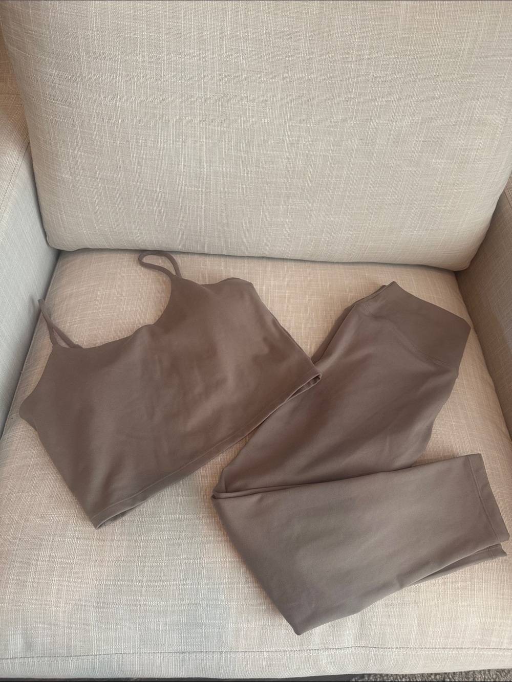High-Rise Leggings and Cropped Tank Set - Taupe